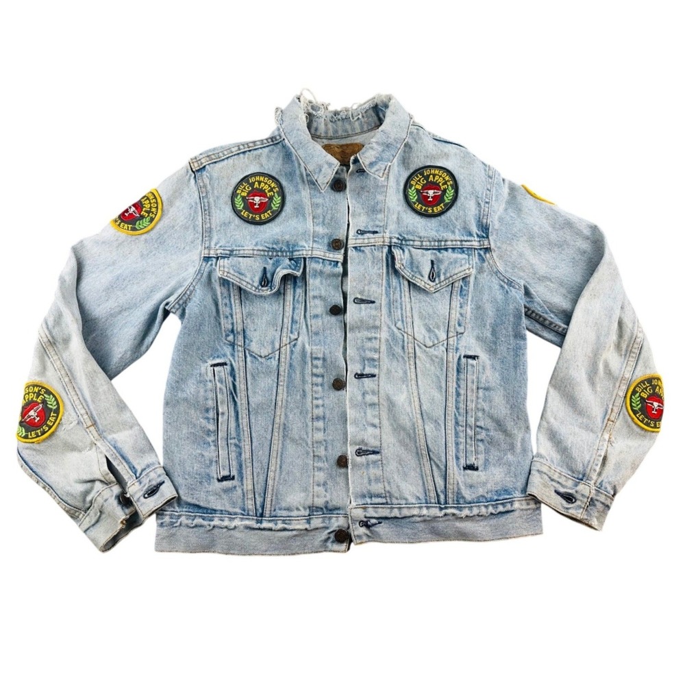 Vintage Levi's Denim Jacket Men S Blue Trucker Multi‎ Patches USA Made Biker 80s